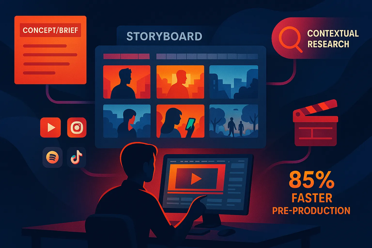 AI creating detailed video storyboards from simple descriptions
